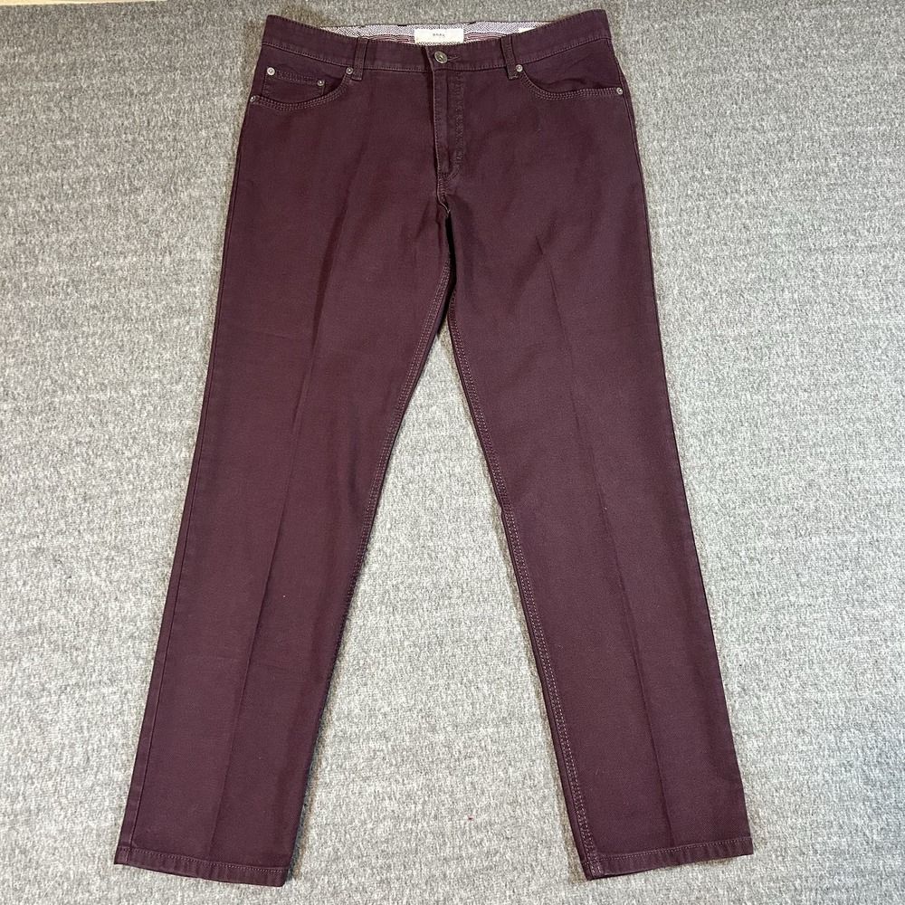 Brax Cooper Fancy Chino Pants Mens 34x32 Fits 36x31 Burgundy Stretch Five Pocket